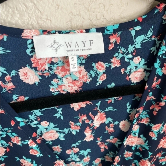 WAYF Navy Floral Faux Wrap Dress Long Sleeve Small - Picture 3 of 7
